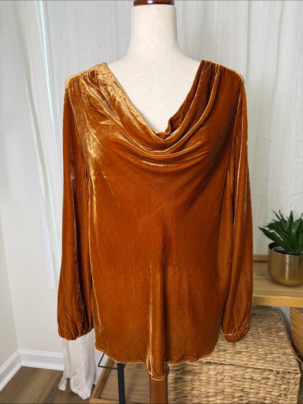 Sundance Burnt Orange Velvet Cowl Neck Blouse